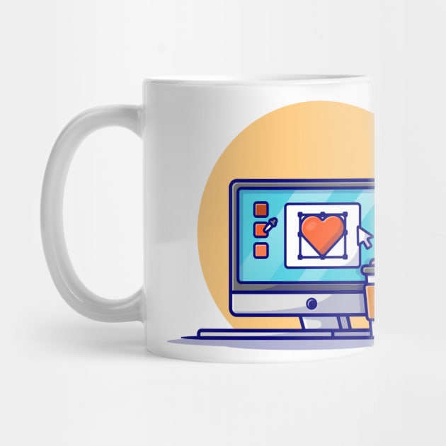 Computer Graphic Designer With Coffee Cartoon Vector Icon Illustration by Catalyst Labs